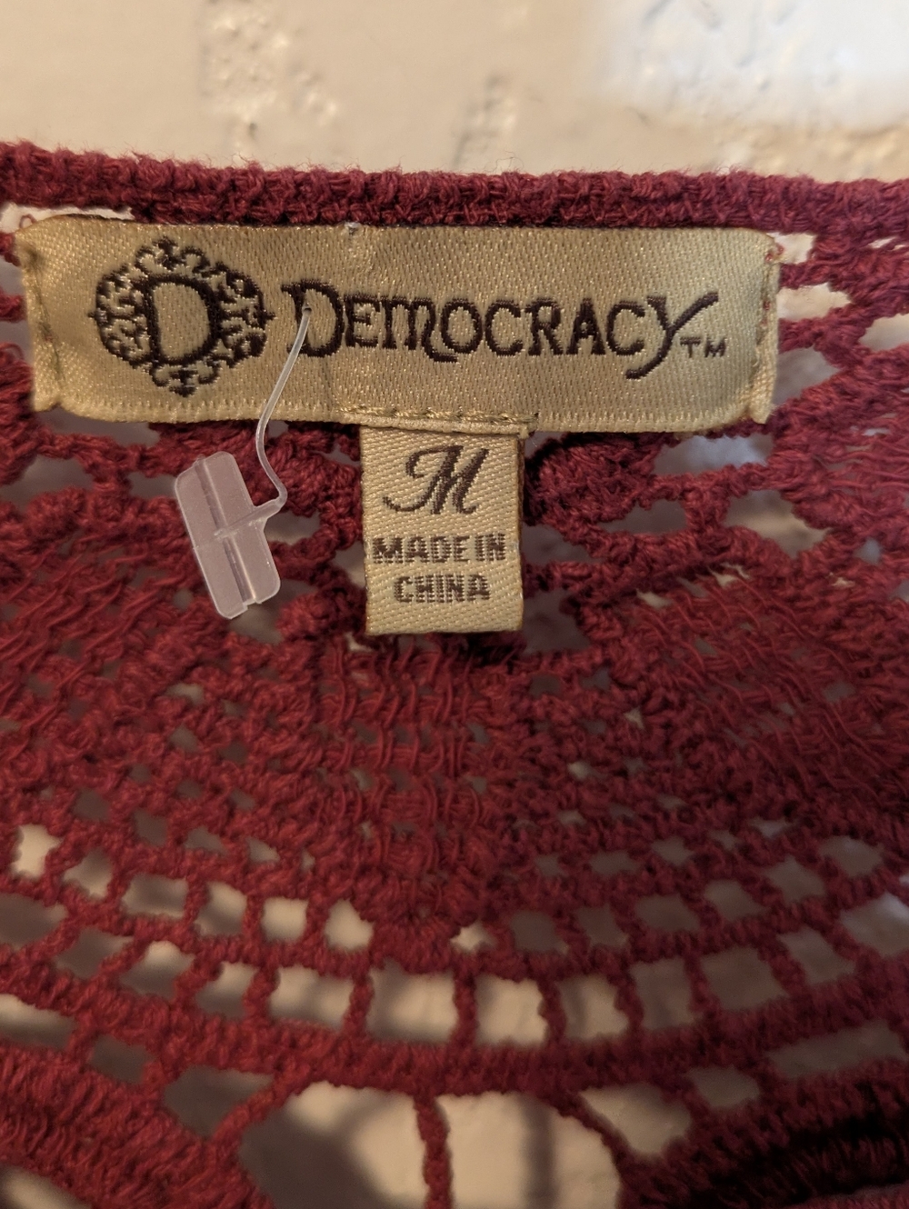 Democracy Crochet Lace Peasant Top - Burgundy - Picture 2 of 11